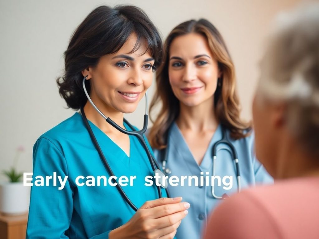 Medicul ascultând pacientul pentru screening cancer.